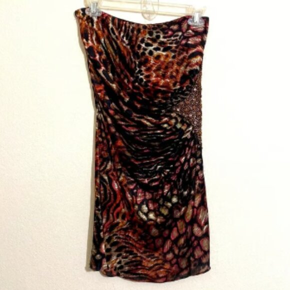 NWOT SKY Women's Animal Print Strapless Casual Dress w Side Beads Accent Size M - Picture 1 of 8